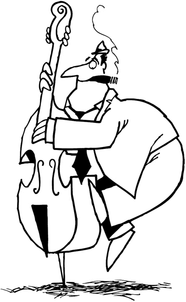 Man playing base fiddle and smoking cigar vinyl sticker. Customize on line. Music 061-0417